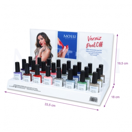 expositor verniz peel off dimensões